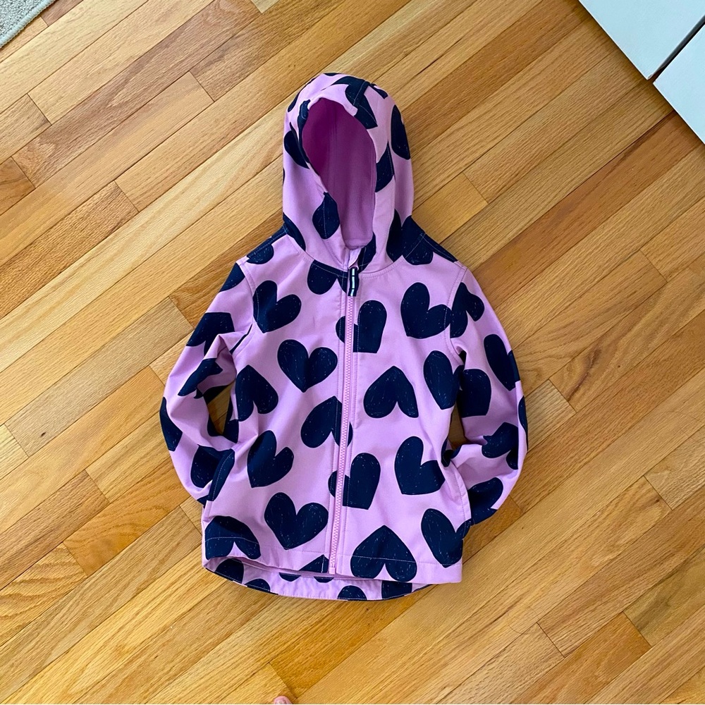 EUC Cat & Jack Girls Orchid Purple and Navy Heart Print Raincoat 5T